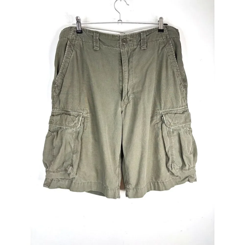 VTG Y2K Polo Jeans Co Ripstop Cargo Shorts 36 Olive Green Military Ralph Lauren